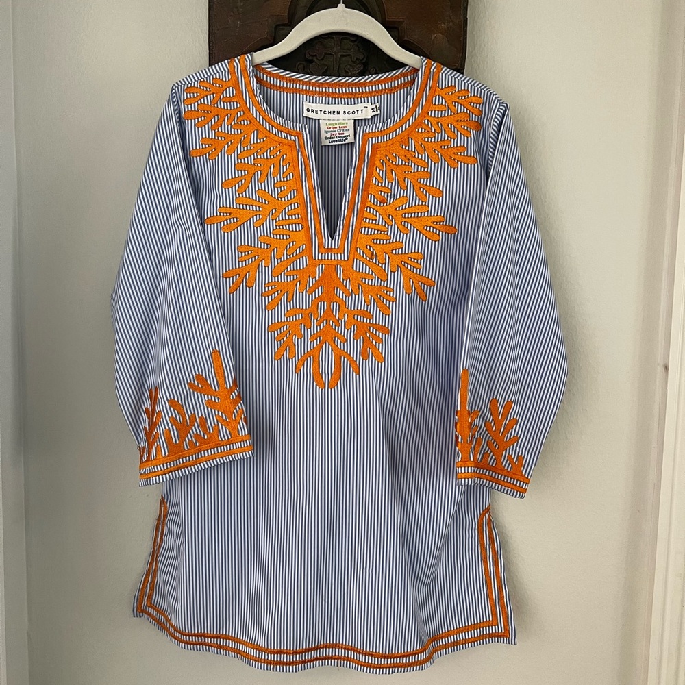 Gretchen Scott blue and white pinstripe tunic size Medium